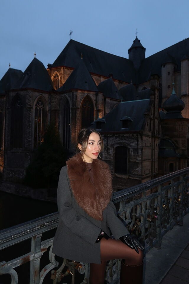 Yakası Kürklü Blazer Ceket Antrasit