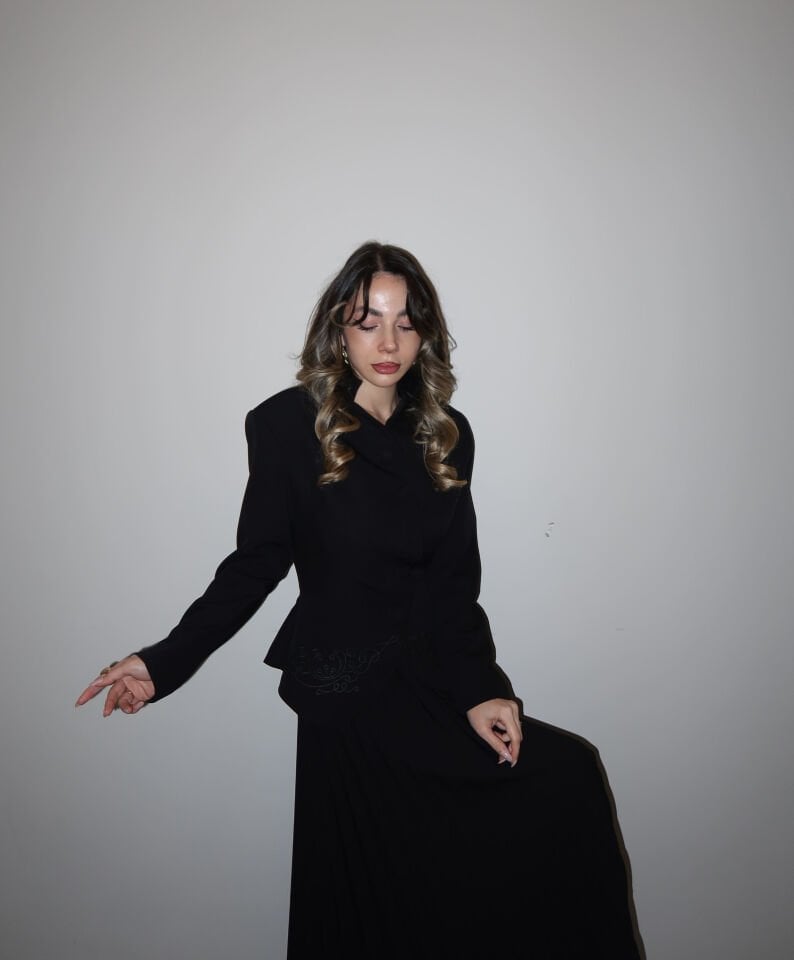 Nakışlı Siyah İkili Takım