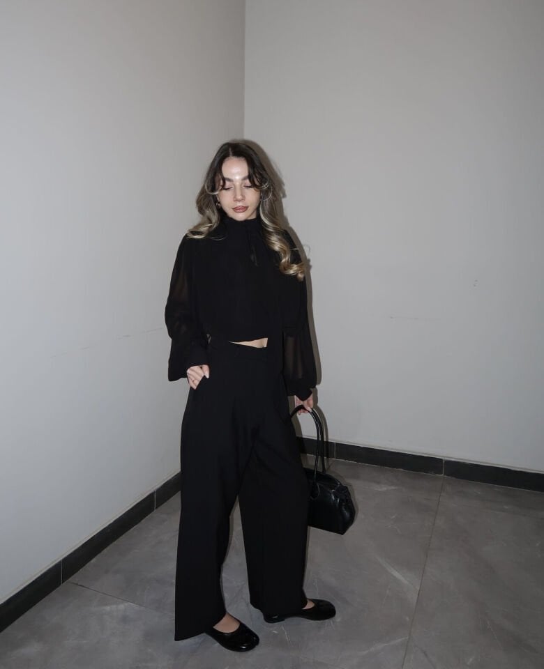 Elegance Siyah Bilek Boy Kumaş Pantolon