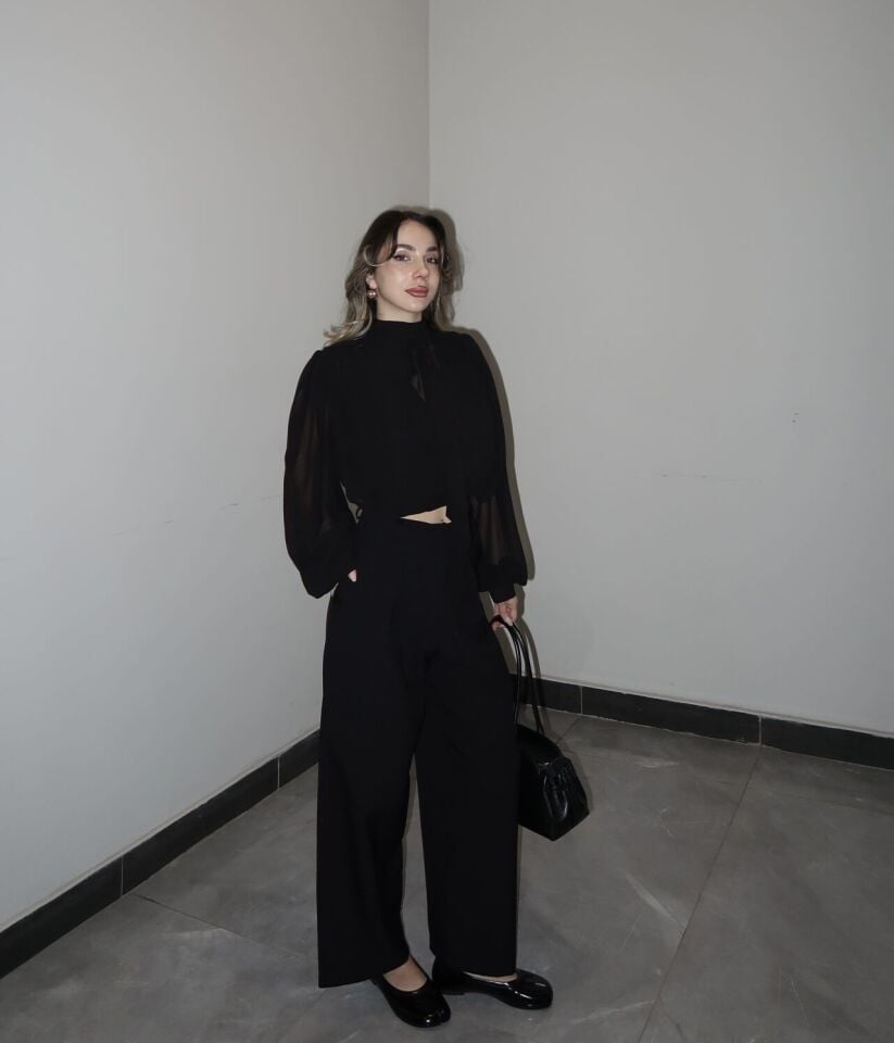 Elegance Siyah Bilek Boy Kumaş Pantolon