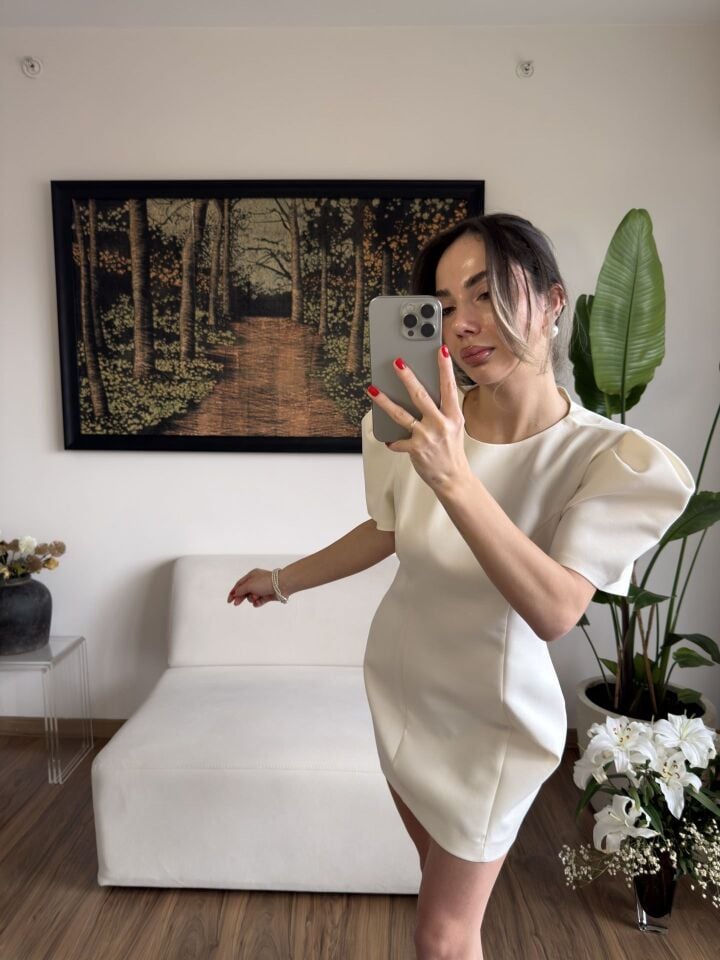 BALON KOLLU MİNİ ELBİSE